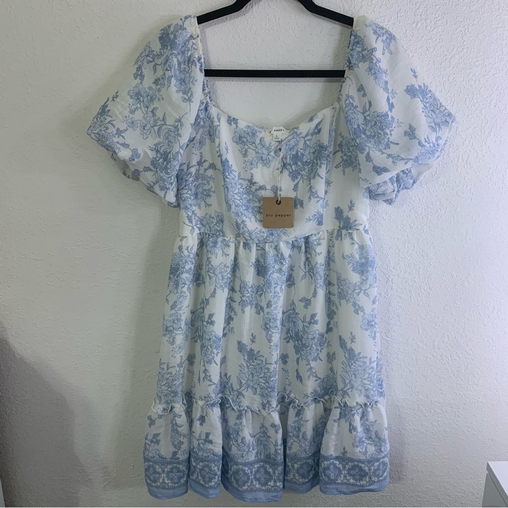 Blue and White Floral Dress